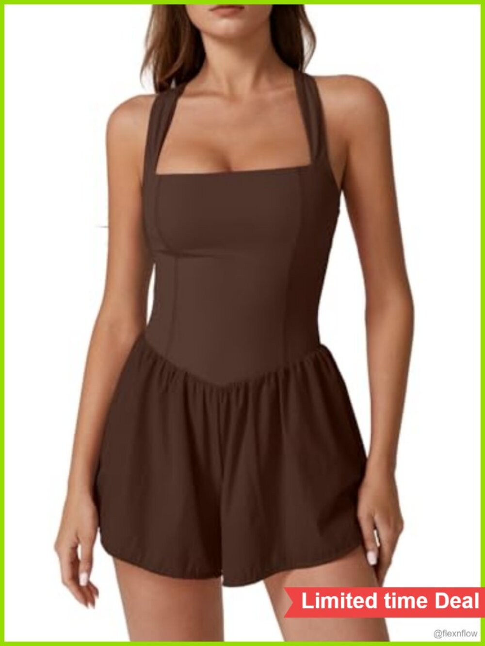 Square Neck Sleeveless Romper with Pockets Tummy Control Summer Casual